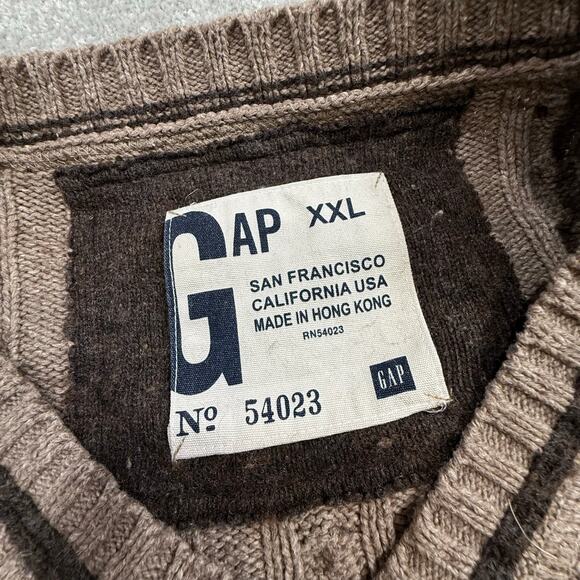 Vintage GAP Cable Knit Sweater Wool Blend Brown XXL Hong Kong Fishermancore Y2K - Picture 5 of 11